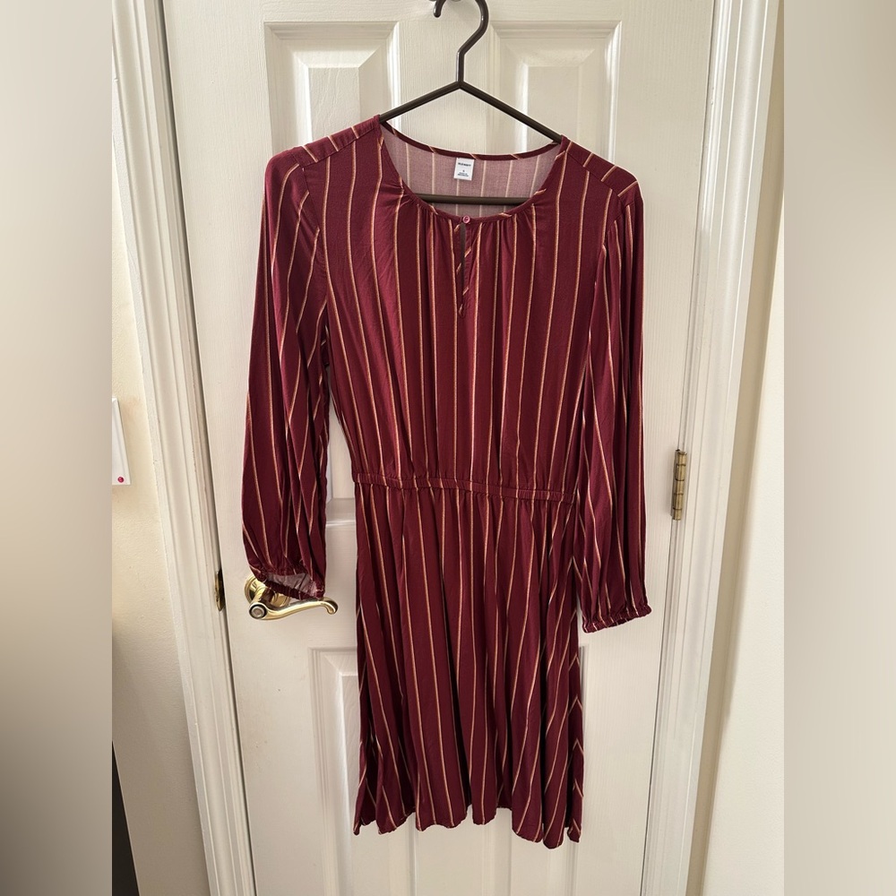 Old Navy Elegant Burgundy Striped Dress